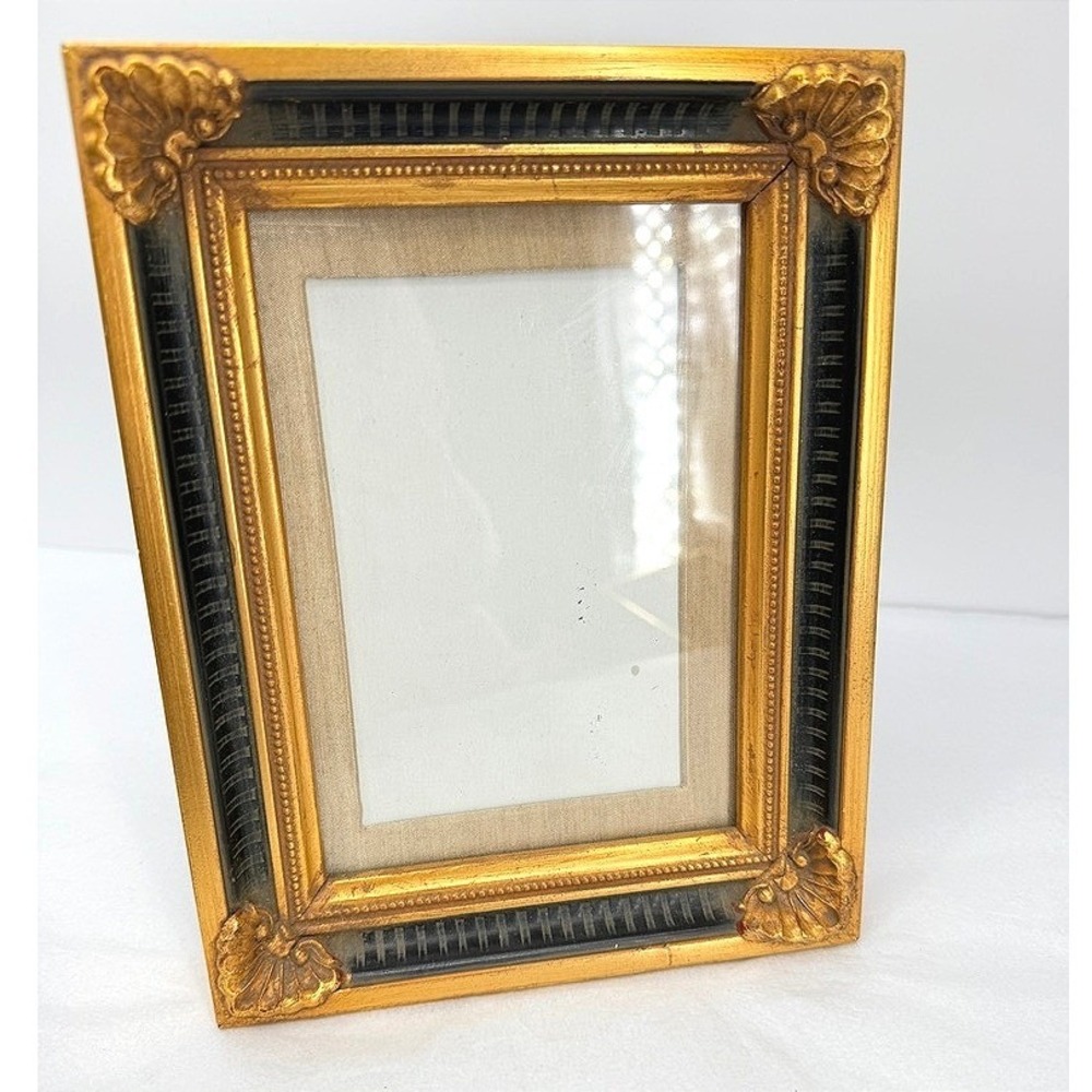 Burnes of Boston Picture Frame Gold Black Ornate Shell Corner Scrollwork Baroque